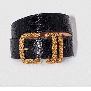 BY FAR Katina Black Croc Embossed Belt